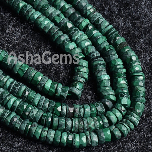 Natural Green Malachite Faceted Tyre Shape Beads,5.5-6mm Malachite Beads, Malachite Wheel Shape Beads Flat Gemstone Heishi Tyre Bead Jewelry