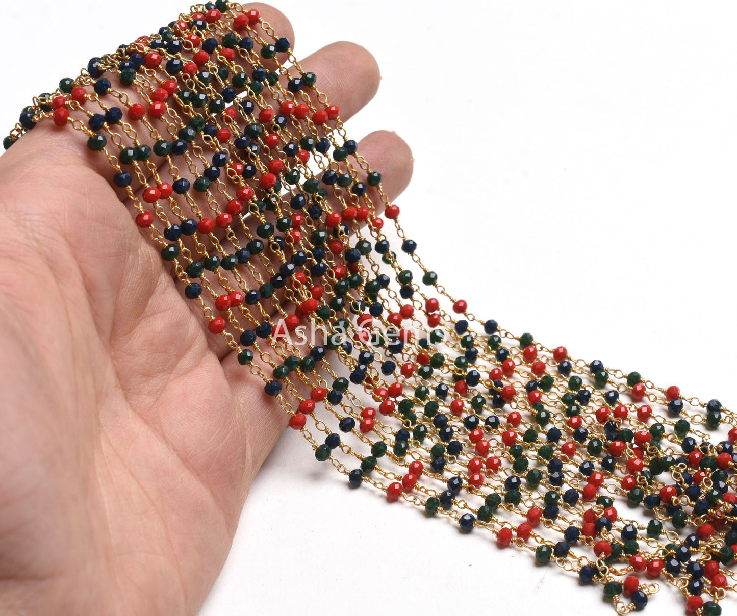 Beautiful Multi Blue Green Red Hydro Rondelle faceted Beads Rosary Chain,3 mm Gold Plated Wire Wrap Handmade Beaded Chains Jewelry Necklace