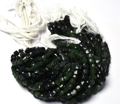 Beautiful Serpentine Faceted 3D Cube Box Beads,8"Strand Shaded Green Serpentine Cube Gemstone Beads Natural Serpentine Box Bead Jewelry SALE