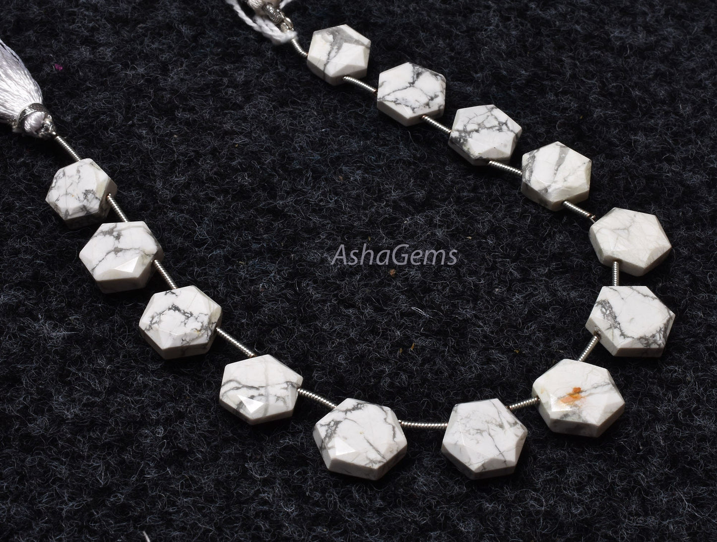 13 Piece strand  Howlite Faceted Hexagon Shape Gemstone beads, White Howlite Fancy 6 Corner Beads, Howlite Bead Briolette For Jewelry Making