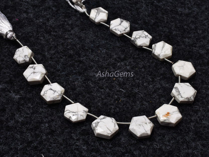 13 Piece strand  Howlite Faceted Hexagon Shape Gemstone beads, White Howlite Fancy 6 Corner Beads, Howlite Bead Briolette For Jewelry Making