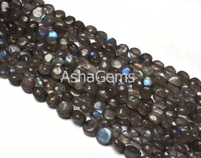 13"Strand Flashy Fire  Labradorite Gemstone Beads, Natural Blue Flash Labradorite Smooth Coin Shape Black Rainbow Beads Handmade Coin Beads,