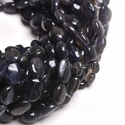 Natural Blue Iolite Smooth Oval Shape Beads,16" Strand Iolite Plain Handmade Oval Straight Drill Gemstone Iolite Beads Jewelry Crafts SALE