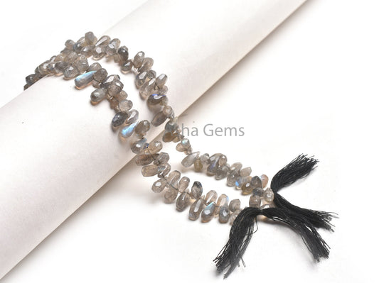 Natural Labradorite Fancy Long Drops Faceted Handcut Gemstone Beads,11"Flashy Multi Fire labradorite Teardrop Handmade Beads Jewelry makings