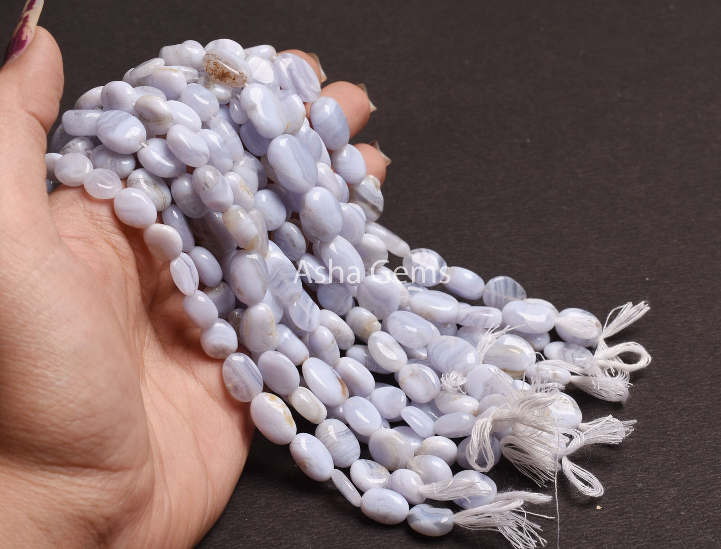 Natural Blue Lace Agate Smooth Oval Beads,7" Blue Lace Agate Handmade Uneven Oval Straight Drill Gemstone Bead, Blue Lace Agate Jewelry SALE