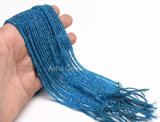 Super Top Quality Neon Apatite Micro Cut Beads,2.75mm AAA++ Apatite Faceted Machine Cut Rondelle Gemstone Beads, Neon Blue Apatite Bead SALE
