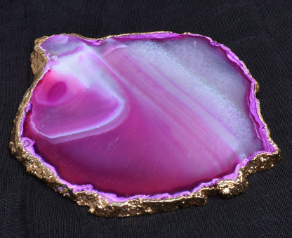 Beautiful Pink Mineral Druzy Coaster Plate, House Warming Coaster ,Boho Quartz Gold Edge Unshape Smooth Shaded Solar Quartz Table Decoration