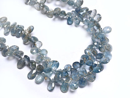 Beautiful Moss Aquamarine Faceted Pear Shape Gemstone beads,8" Natural Blue Aquamarine Side Drill Teardrop Briolette Moss Aqua Beads Jewelry (AG 18627)