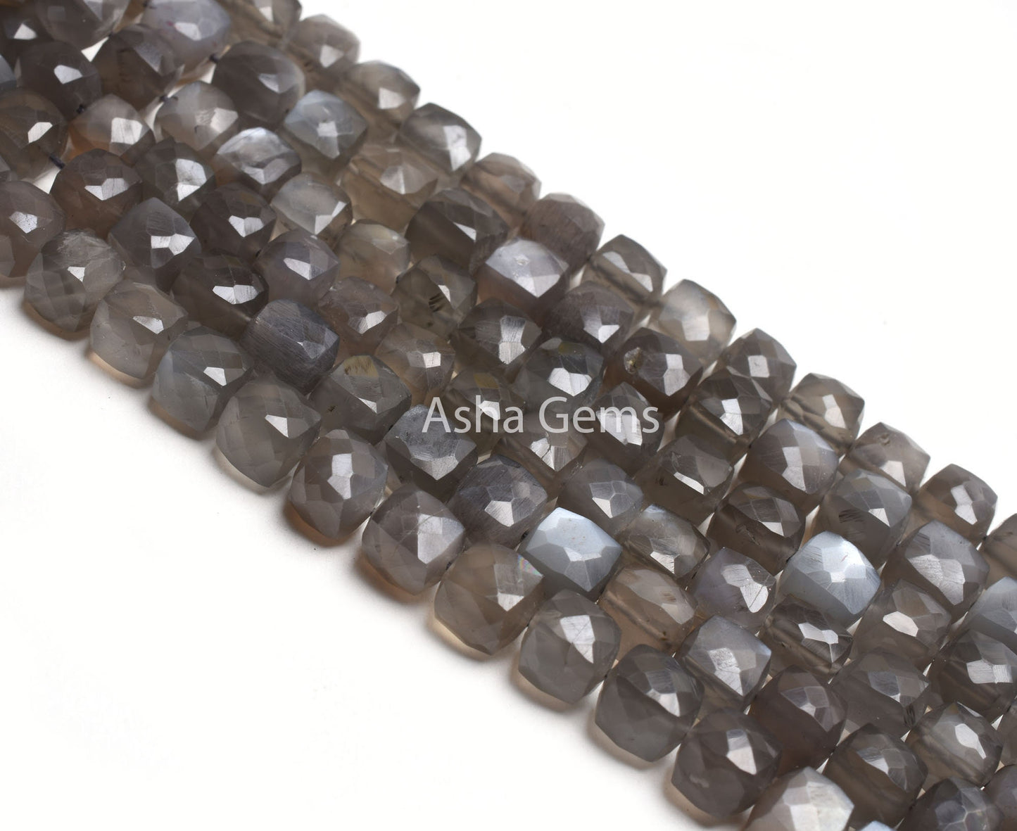 AAA Grey Moonstone Faceted Box Shape Beads,8" Strand Natural Moonstone 3D Cube Box Gemstone Beads, Grey Moonstone Beads Jewelry Making Craft