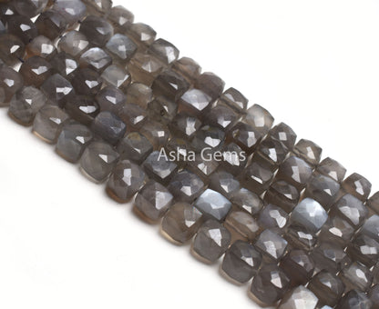AAA Grey Moonstone Faceted Box Shape Beads,8" Strand Natural Moonstone 3D Cube Box Gemstone Beads, Grey Moonstone Beads Jewelry Making Craft