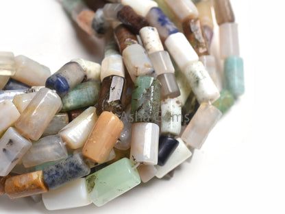 Multi Color Stone Pipe Shape Straight Drill Beads,9" Mix Gemstone Disco Fancy Tube Beads,6-12mm Gemstone Uneven Pipe Bead Jewelry Craft SALE