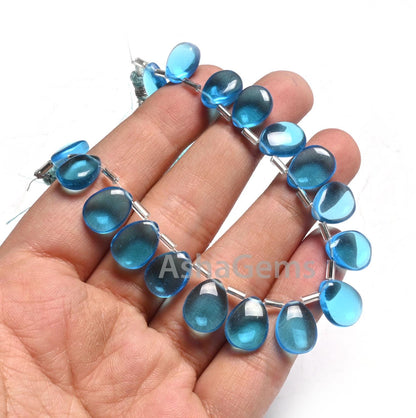 Beautiful Swiss Blue Topaz Color Hydro smooth Pears Handmade Beads, AAA Quality Blue Hydro Flat Teardrop Side Drill beads Jewelry Craft SALE