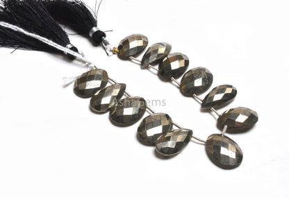 Natural Pyrite Faceted Oval+ Pear Shape Side Drill Beads,10x20-13x18 mm Pyrite Beads, Copper Pyrite Fancy Mix Shape Gemstone Briolette Beads
