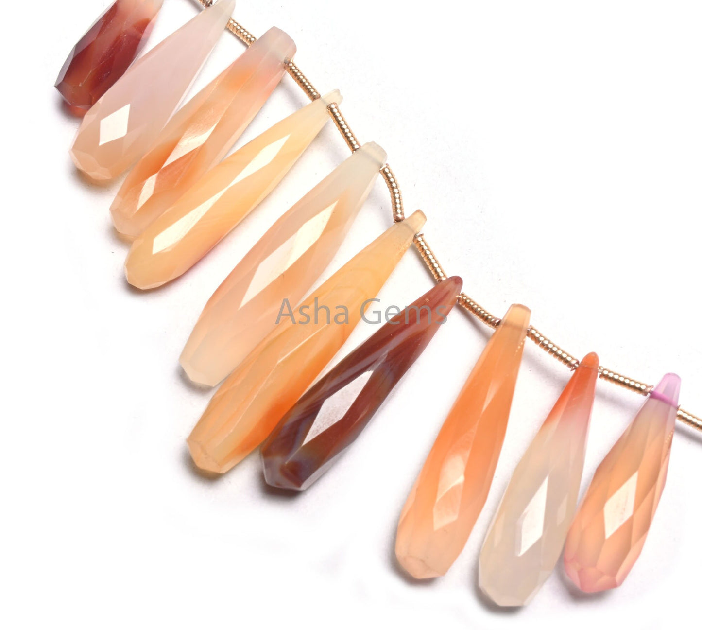 Shaded White Orange Red Chalcedony Fancy Pencil Drops Faceted Beads, 6x21-7x31mm Chalcedony Long Teardrop Briolette Gemstone Beads Jewelry