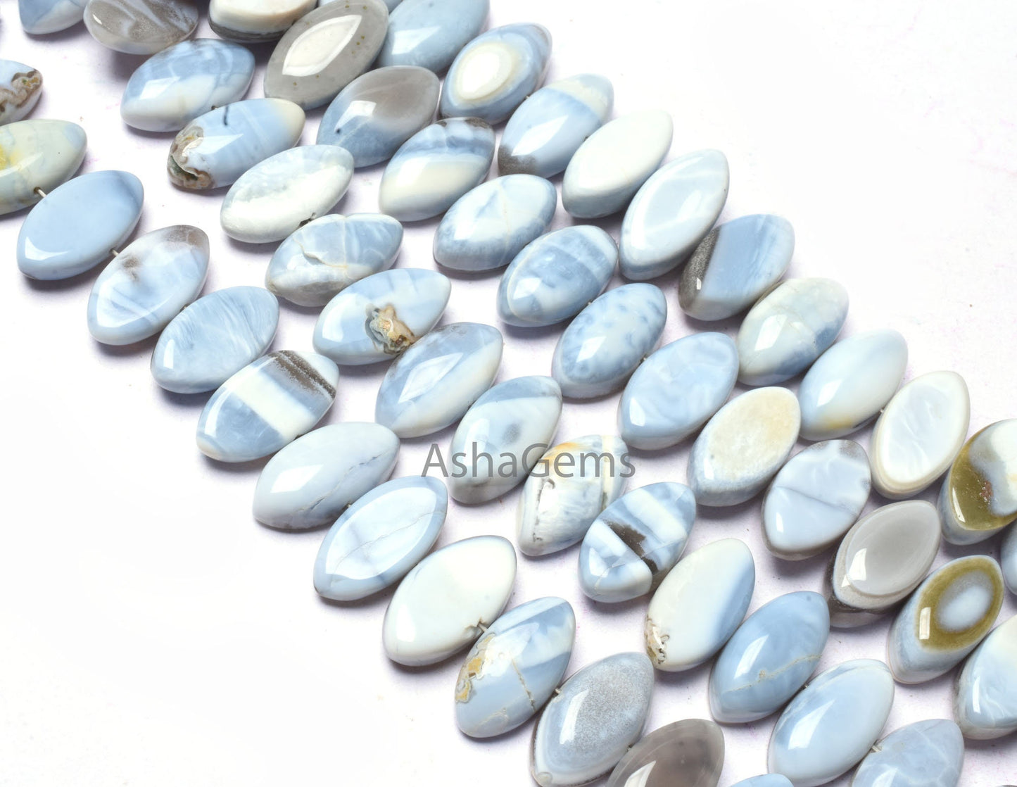 Blue Boulder Opal Center Drill Marquise Beads, Opal Smooth Beads,8"Strand Boulder Opal Plain Flat Table Marquise Gemstone Beads Jewelry SALE