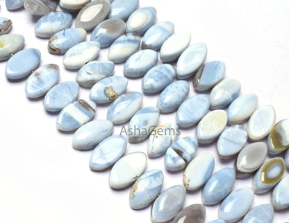 Blue Boulder Opal Center Drill Marquise Beads, Opal Smooth Beads,8"Strand Boulder Opal Plain Flat Table Marquise Gemstone Beads Jewelry SALE