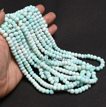 7mm Shaded Sky Blue Opal Smooth Rondelle Beads, Fine Peru Blue opal Beads, Beautiful Opal handmade Gemstone Loose Bead Necklace Jewelry SALE