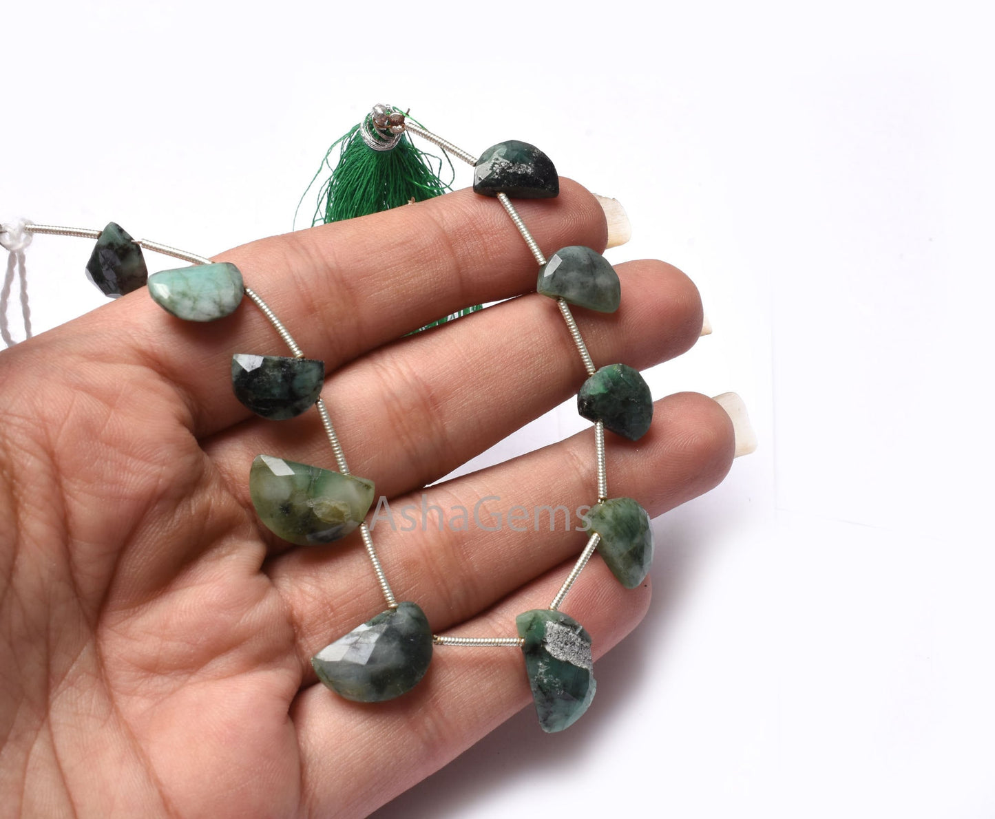 Emerald Fancy D shape Faceted Gemstone Beads,6"Strand Natural Green Emerald half moon Briolette Bead, Sakota emerald bead Jewelry Craft sale