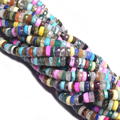 16" Strand Beautiful Multi Color Faceted Heishi Tyre Beads,6 mm Natural Mix Gemstone Disco Flat Wheel Shape Beads Jewelry Making Craft Sale
