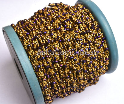 3,10,50 Foot Purple Mystic Pyrite Hydro Faceted Rondelle Beads Rosary Chain Gold Plated Wire Wrapped Beaded Chain Jewelry Making Crafts SALE