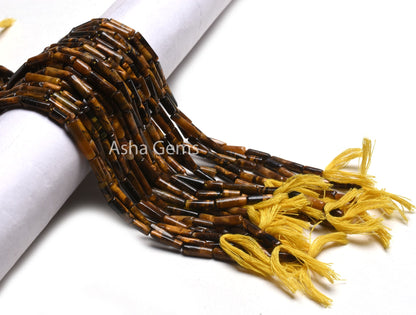 Beautiful Tiger Eye Fancy Pipe Shape Beads,13" Strand Natural Tiger Handmade Long Tube Shape Uneven Gemstone Beads, Tiger Rye Bead Jewelry