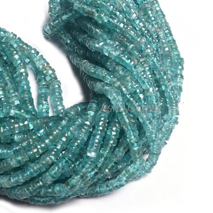 Fine Quality Apatite Heishi Tyre Shape Beads, Natural Apatite Beads, Sky Blue Apatite Plain Handmade Flat Wheel Gemstone Bead Jewelry Crafts