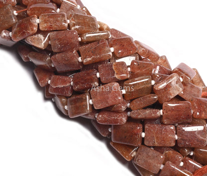 9" Strand Red Strawberry Quartz Smooth Rectangle Shape Gemstone Loose Beads, Strawberry Quartz Handmade Chicklet Straight Drill Bead Jewelry