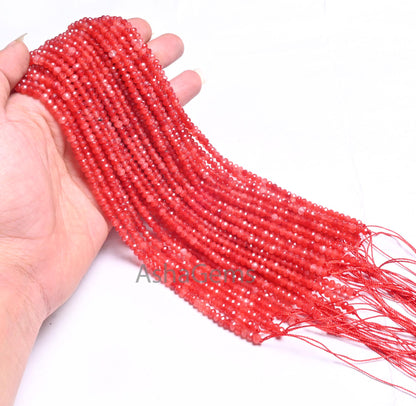 Shaded Orange Red Jade Quartz Faceted Gemstone Beads,4.5 mm Fine Carnelian Color Jade Quartz Rondelle Beads, Jade Bead Jewelry Making Craft