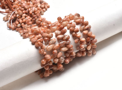 Natural Sunstone Smooth Drop Shape Gemstone Beads,13" Red Sunstone Plain Handmade Uneven Teardrop Bead Sunstone Bead Handicraft Jewelry SALE