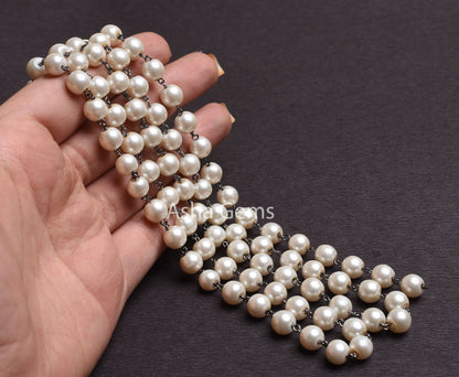 8 mm Pearl Hydro Rondelle Beads Rosary Chain silver, Gold, Copper Black Plated Wire Wrapp Chains For Jewelry Necklace Making handmade Chains