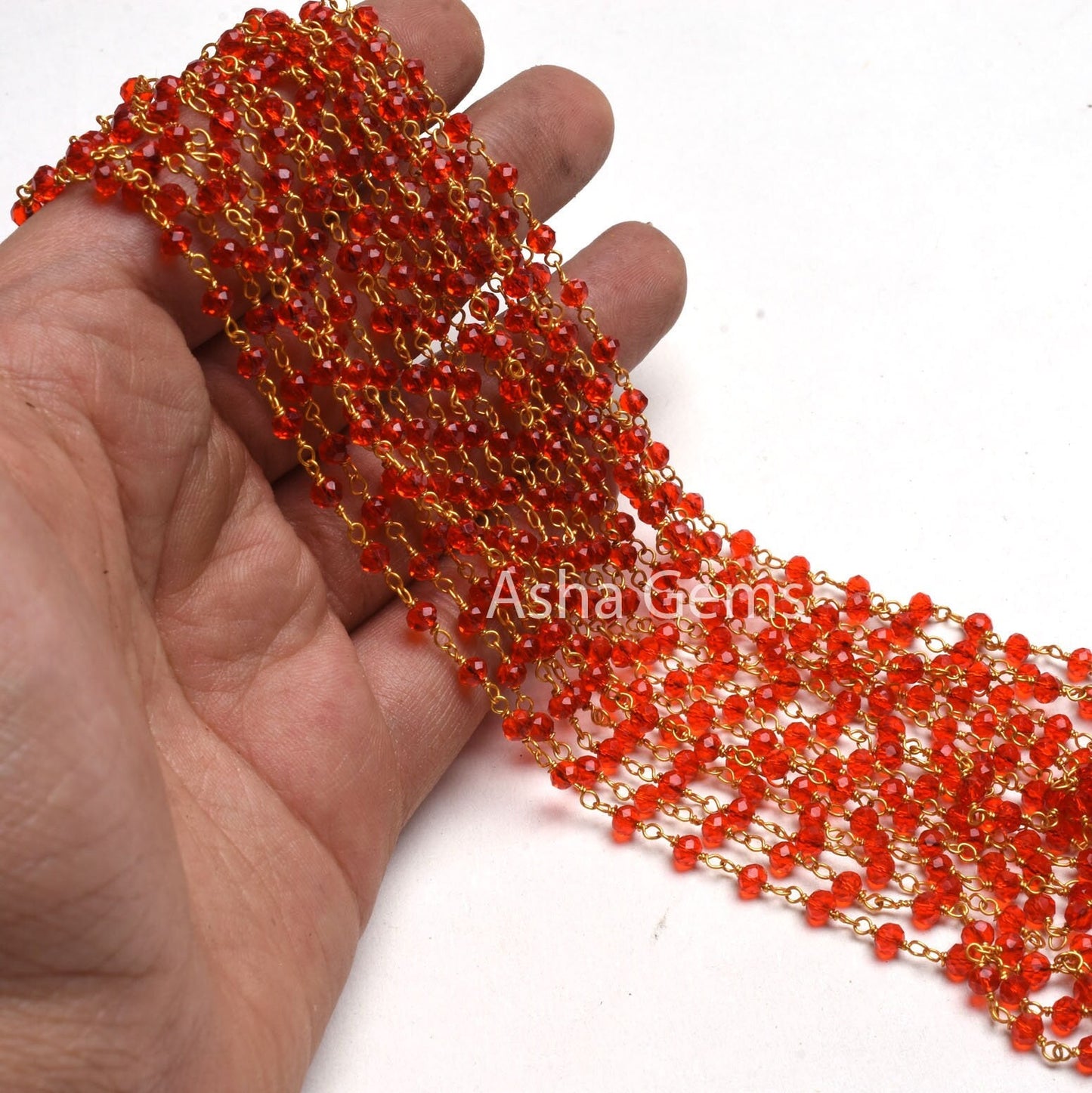 3,5,10,25 Feet Red Quartz Hydro Faceted Rondelle Beaded Rosary Chain gold Plated Wire Red Crystal Jewelry Making Finding 3 mm Crafts Chain