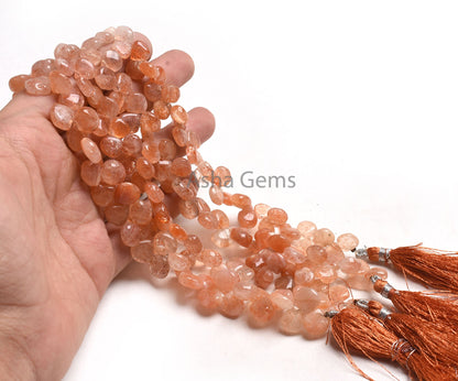 9" Strand Sunstone Smooth Heart Shape Gemstone Beads, Shaded Red Sunstone Beads, Sunstone Handmade Heart Side Drill Beads Jewelry Craft SALE