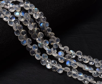 Blue Fire Rainbow Moonstone Heart Shape Faceted Gemstone Loose Beads,6-7mm AAA Rainbow Moonstone Bead, Natural White Rainbow Heart Bead SALE