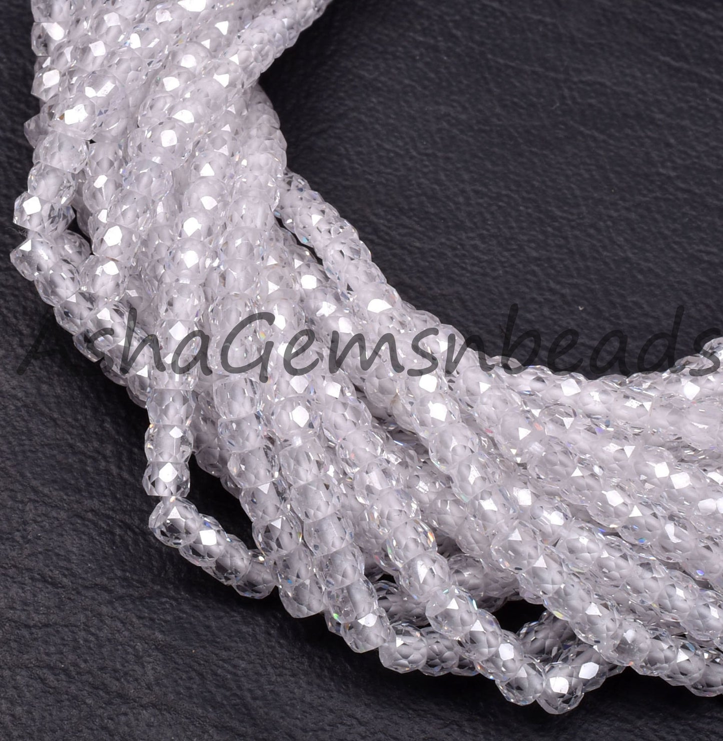 Beautiful Crystal Quartz Color Zircon Micro Cut Beads,15" Strand White Zircon Faceted Roundelle Beads,3mm AAA Clear Cubic Zircon Beads SALE