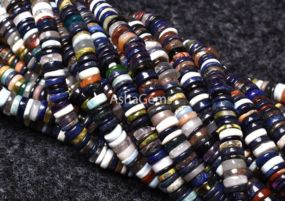 Amazing Multi Color Smooth Heishi Tyre Shape Beads, Natural Mix Gemstone Wheel Shape Beads, Disco Flat Tyre Loose Beads For Jewelry Makings