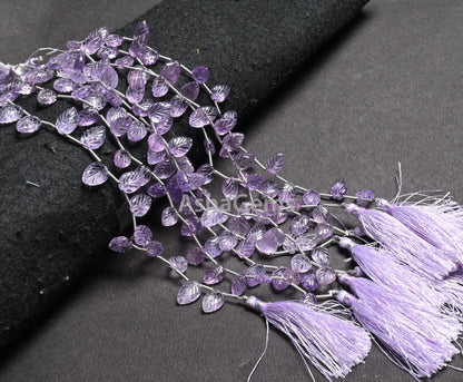 AAA Quality Pink Amethyst Fancy Leaf Shape Carved Gemstone Beads,8" Natural Amethyst Carve Pear Briolette Handmade Bead Jewelry Making Craft