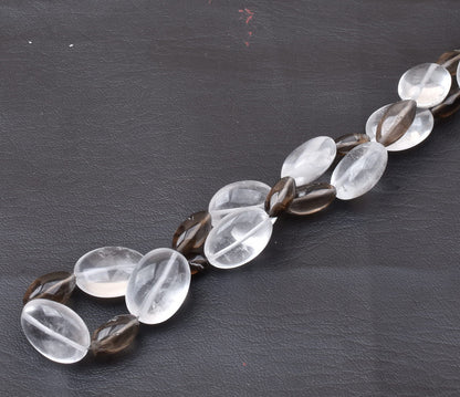 Fine Natural White Crystal Oval + Smoky Loi Shape Smooth Beads Necklace,17 Inch Multi Quartz Plain Handmade Gemstone Fancy Bead Jewelry SALE