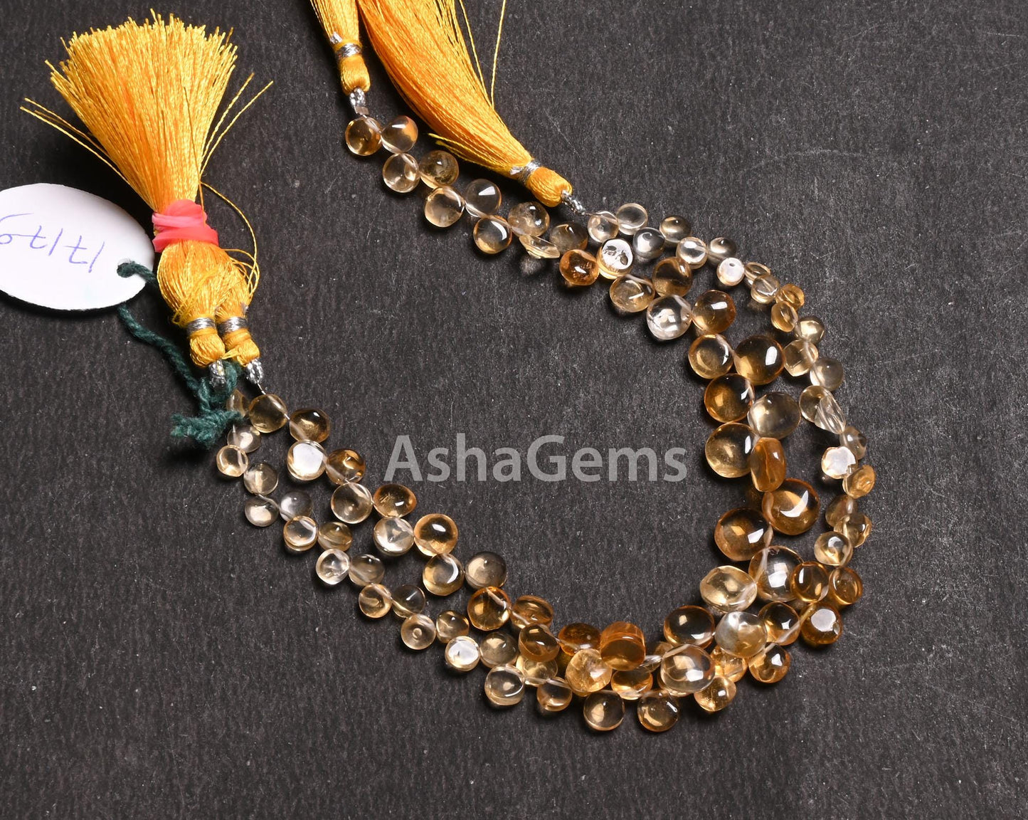 Natural Yellow Citrine Smooth Round cabochon Side Drill Beads,8" Strand Fine Citrine Quartz Plain Handmade Round Gemstone Bead Jewelry Craft