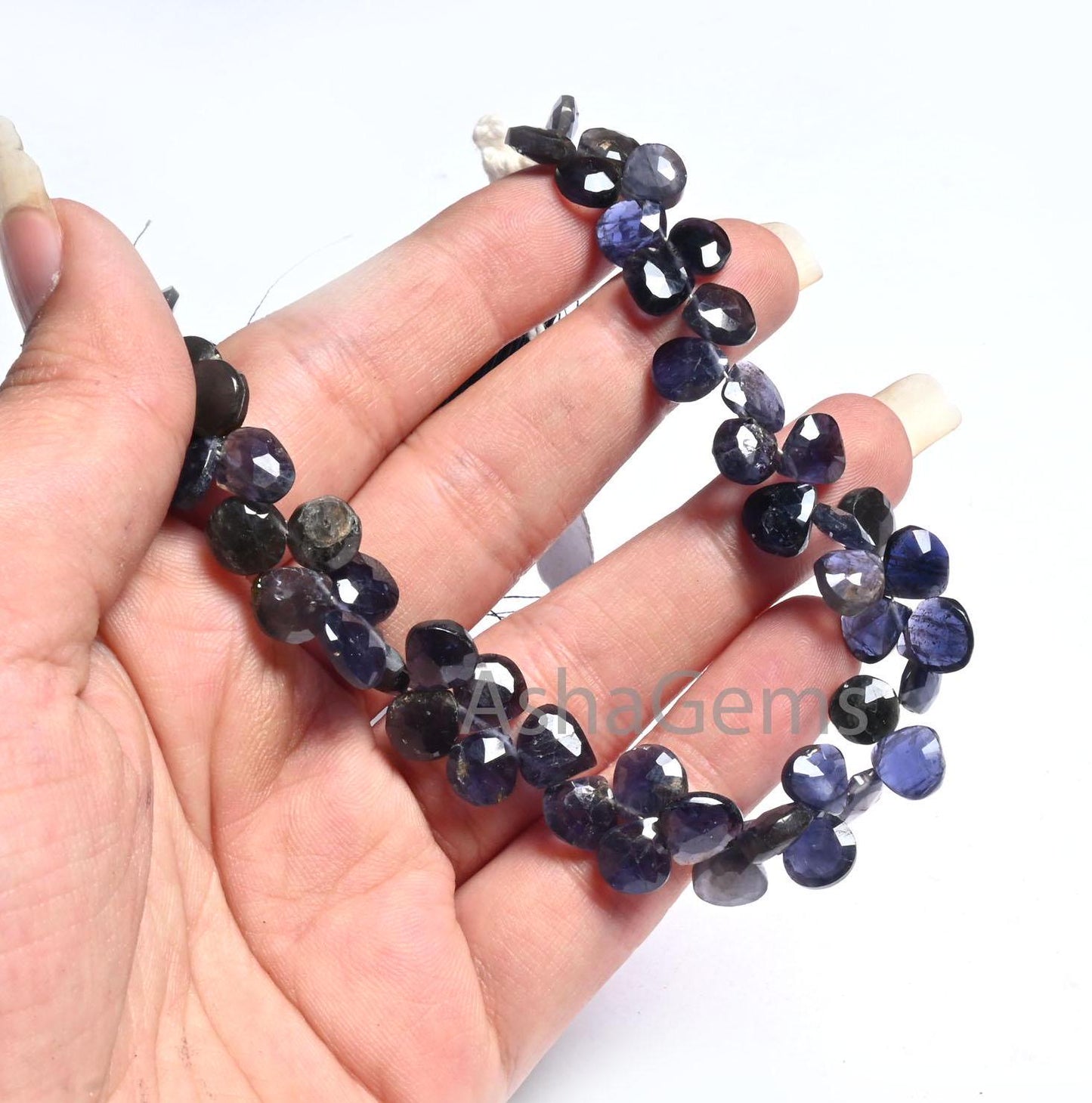 8 mm Natural Blue Iolite Faceted Heart Shape Gemstone Beads,8" Strand Iolite Heart Briolette Side Drill Fine Iolite Beads Jewelry Craft SALE (AG 18614 )