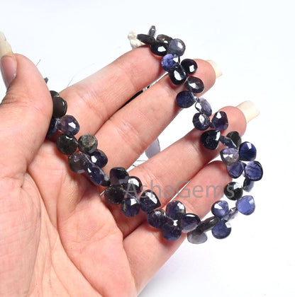 8 mm Natural Blue Iolite Faceted Heart Shape Gemstone Beads,8" Strand Iolite Heart Briolette Side Drill Fine Iolite Beads Jewelry Craft SALE (AG 18614 )
