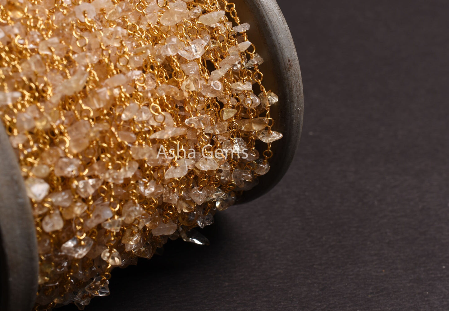 1,5,10,25 Feet Natural citrine Uncut Chip Beads Chain Gold Silver Plated Wire Wrapped Bulk Rosary Chain Citrine Uncut Beaded Chain Craft