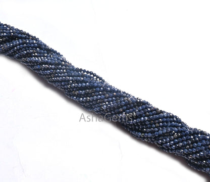 13" Real Blue Sapphire Micro Cut Gemstone Tiny Beads,2.2 mm Fine Natural sapphire Machine Cut faceted Rondelle Sapphire Beads Jewelry Crafts