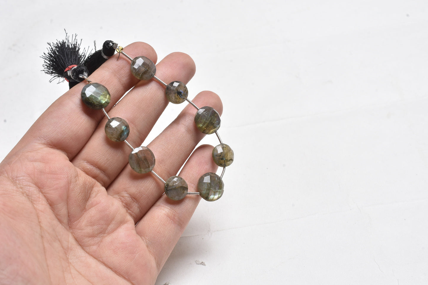 Beautiful Labradorite Faceted Coin Shape Gemstone Beads,10-12 mm Labradorite Beads, Flashy Black rainbow Coin Briolette Straight Drill Beads