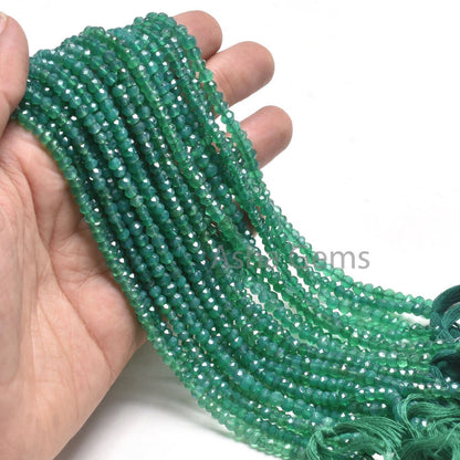 AAA Green Onyx Indian Machine Cut Gemstone Loose Beads,13"Strand Green Onyx Faceted Rondelle Shape Beads, Green Onyx Bead Jewelry Craft SALE