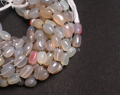 Beautiful Chalcedony Fancy Barrell Shape smooth Beads,8" Multi Light Color Chalcedony Uneven Handmade Straight Drill Bead Jewelry Craft SALE