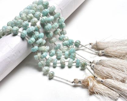 Blue Amazonite Carving watermelon Beads, Natural Amazonite Carved Pumpkin Gemstone Beads, Fine Amazonite Carve Handmade Bead Jewelry Crafts