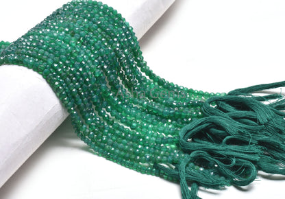 Beautiful Natural Green Onyx Faceted Rondelle Shape Gemstone Beads,13" Strand Green Onyx Beads, Fine Quality,Green Onyx Beads Jewelry Making