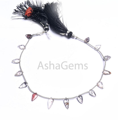Fine Quality Black Rutile fancy Long Kite Shape Gemstone Beads,8" AAA Sri Lanka Rutilated Quartz Side Drill Briolette Rutile Beads Jewelry