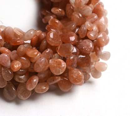 Natural Shaded Red Sunstone Smooth Pear Shape Gemstone Beads,8" Strand Sunstone Beads, Sunstone Teardrop Handmade Side Drill Bead Craft SALE