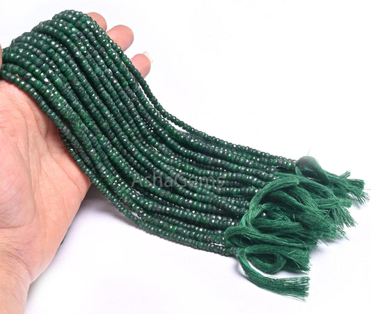 Fine Quality Green Emerald Corundum Faceted Rondelle Shape Beads, Emerald Corundum Indian Cut Gemstone Beads, Emerald Beads Necklace Jewelry